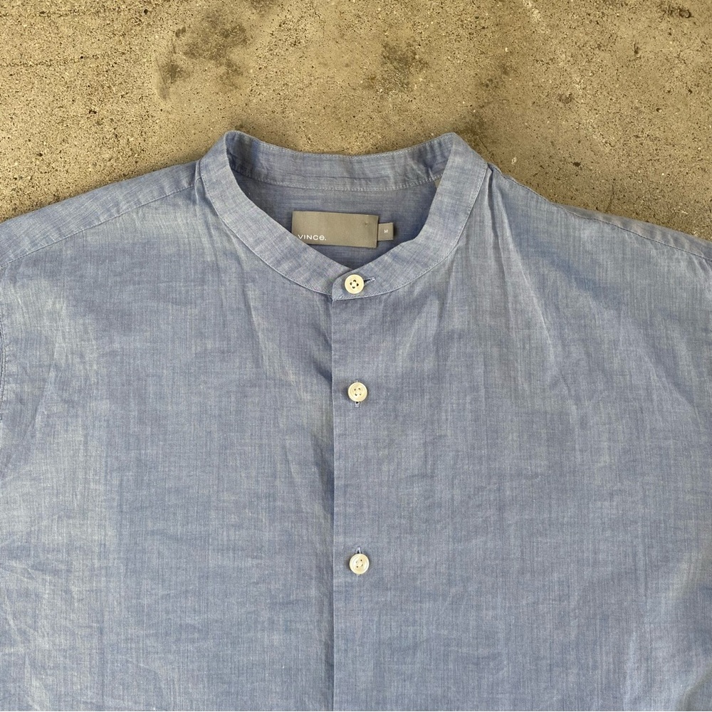 Vince Light Blue Button Down Shirt with Mandarin Collar - Picture 5 of 12
